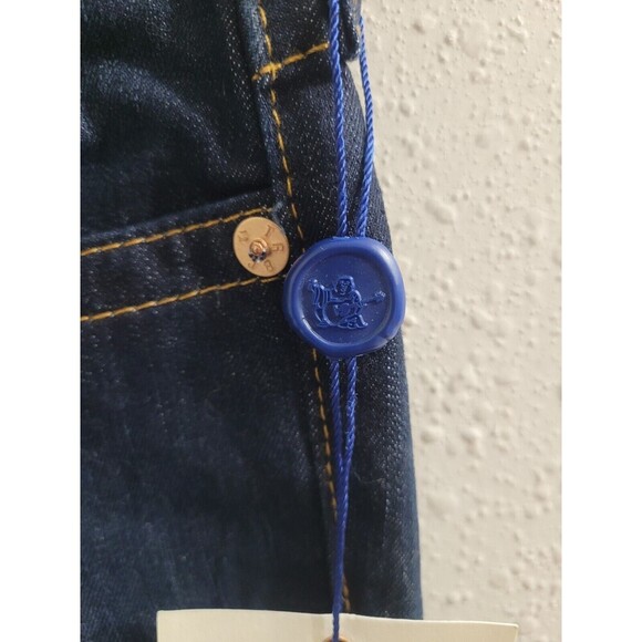 True Religion Straight Jeans -Red Orange Stitch-Lonestar Dark -Size 25- NWT $189 - Picture 3 of 13